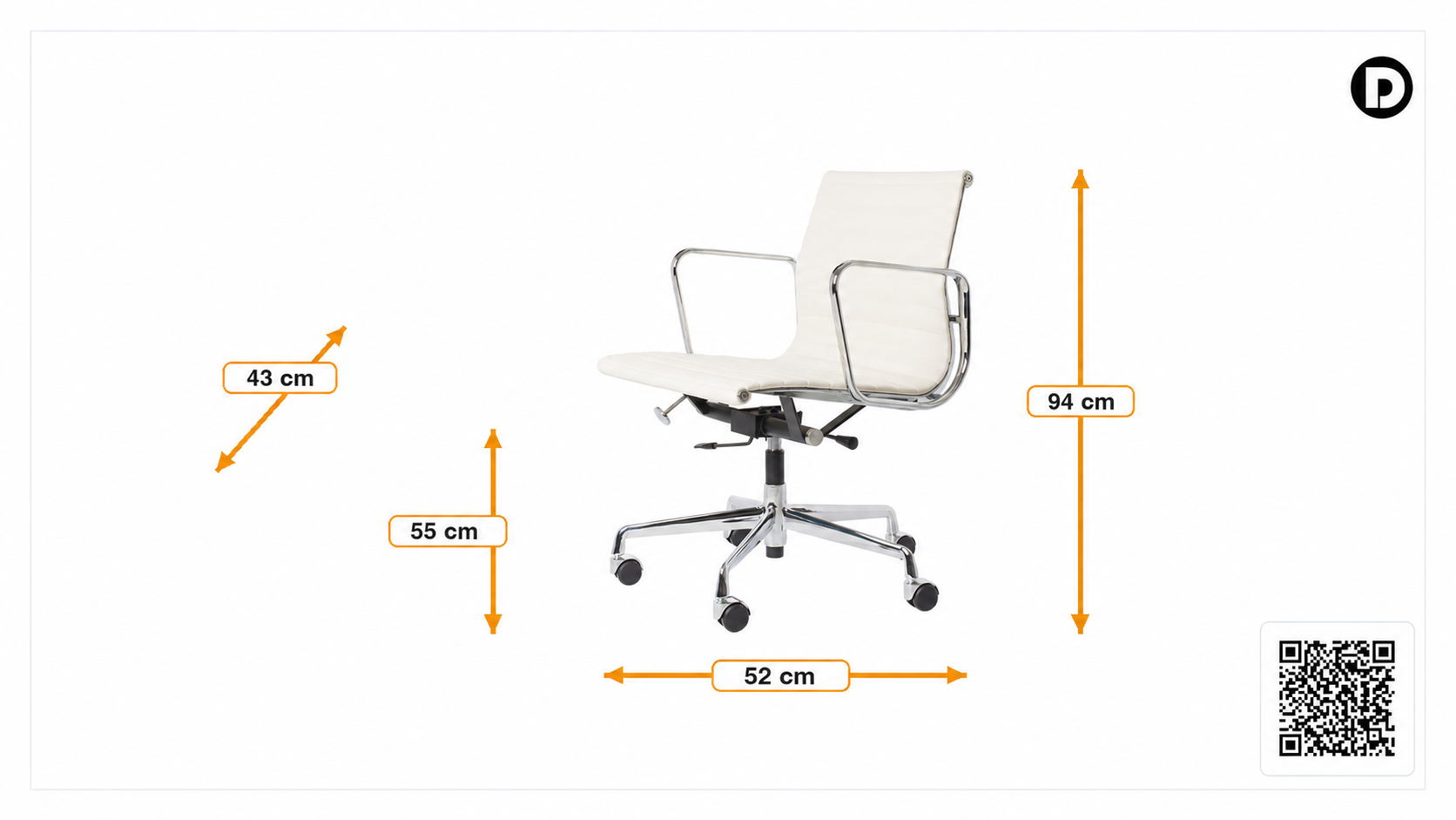 Afmetingen van Bureaustoel EA117 Leder wit