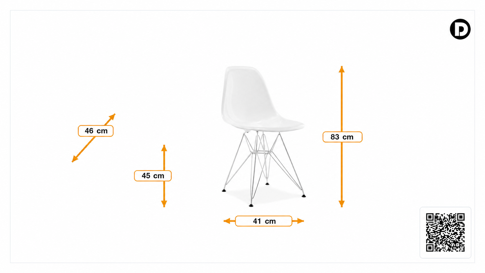 Dimensiones de Silla de comedor DSR Fibra de vidrio blanco
