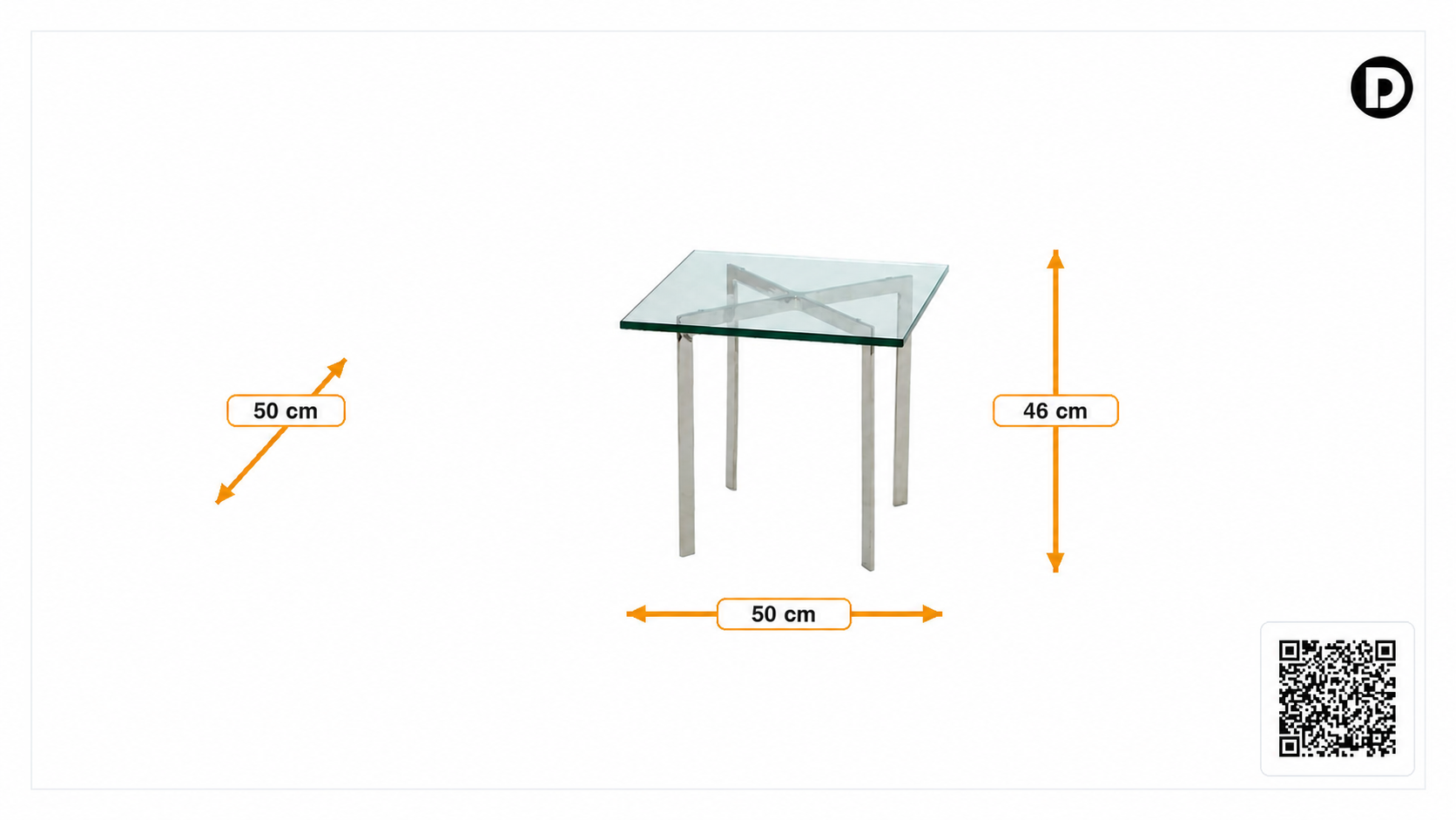 Product dimensions for Side table Barcelona Pavillion 50cm transparent