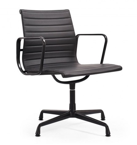 Vergaderstoel EA108 Leder zwart frame zwart met actuele Dominidesign prijs op Eames Stoelen