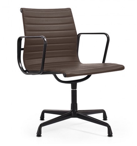 Vergaderstoel EA108 Leder zwart frame bruin met actuele Dominidesign prijs op Eames Stoelen
