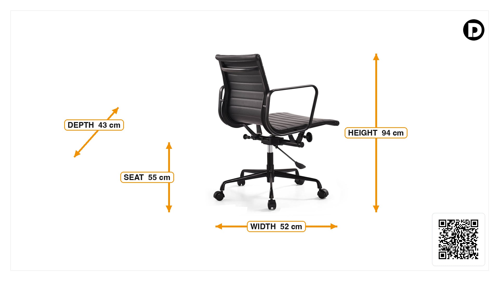 Product dimensions for Office chair EA117 Leather black frame black