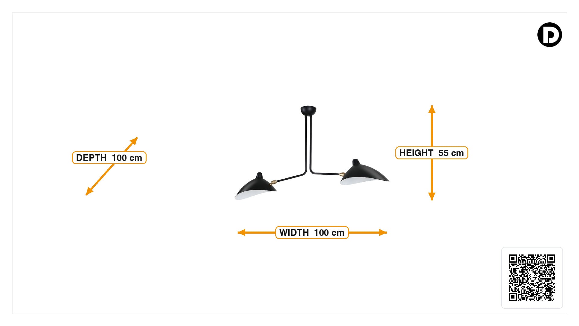 Product dimensions for Pendant light Contemporary 2-arm black