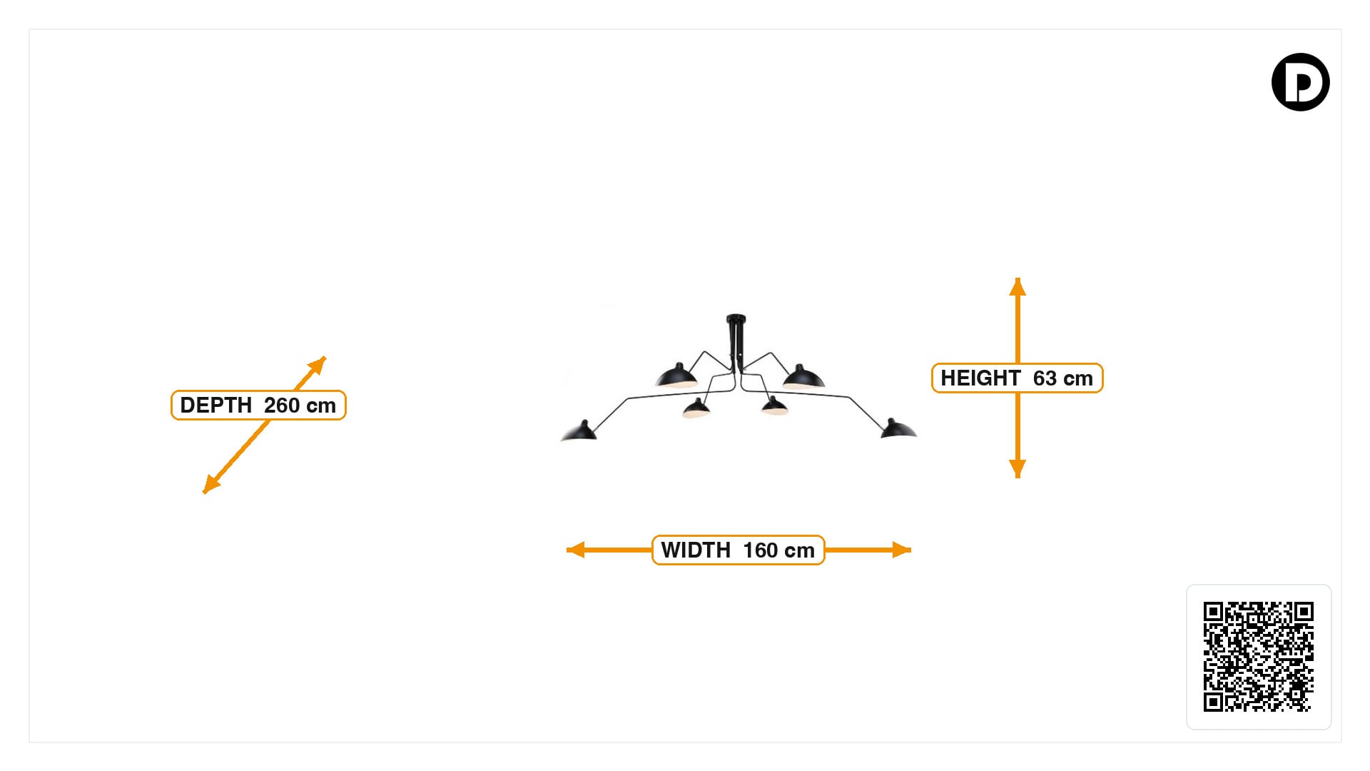 Afmetingen van Hanglamp Contemporary 6-arm zwart