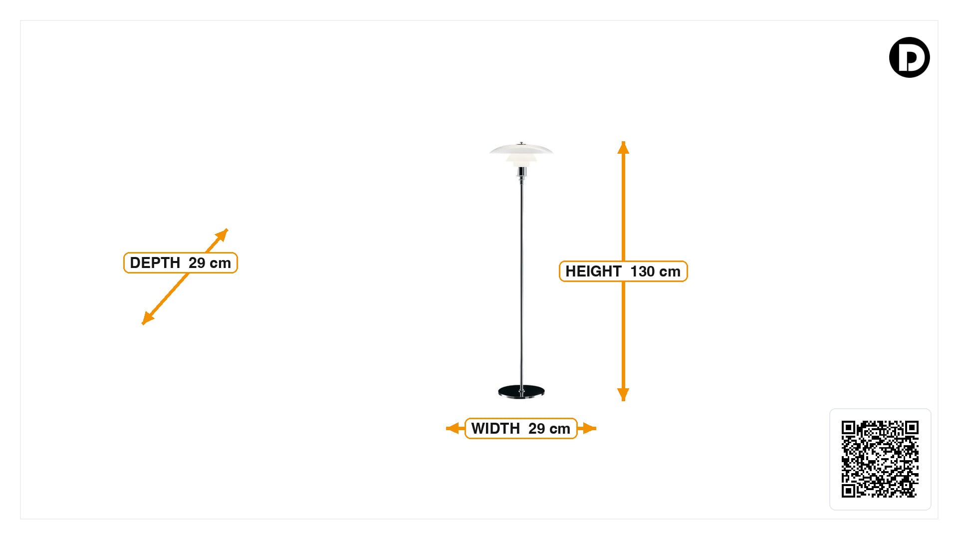 Dimensiones de Lámpara de pie DPH 3/2 pequeño Chrome, blanco cristal