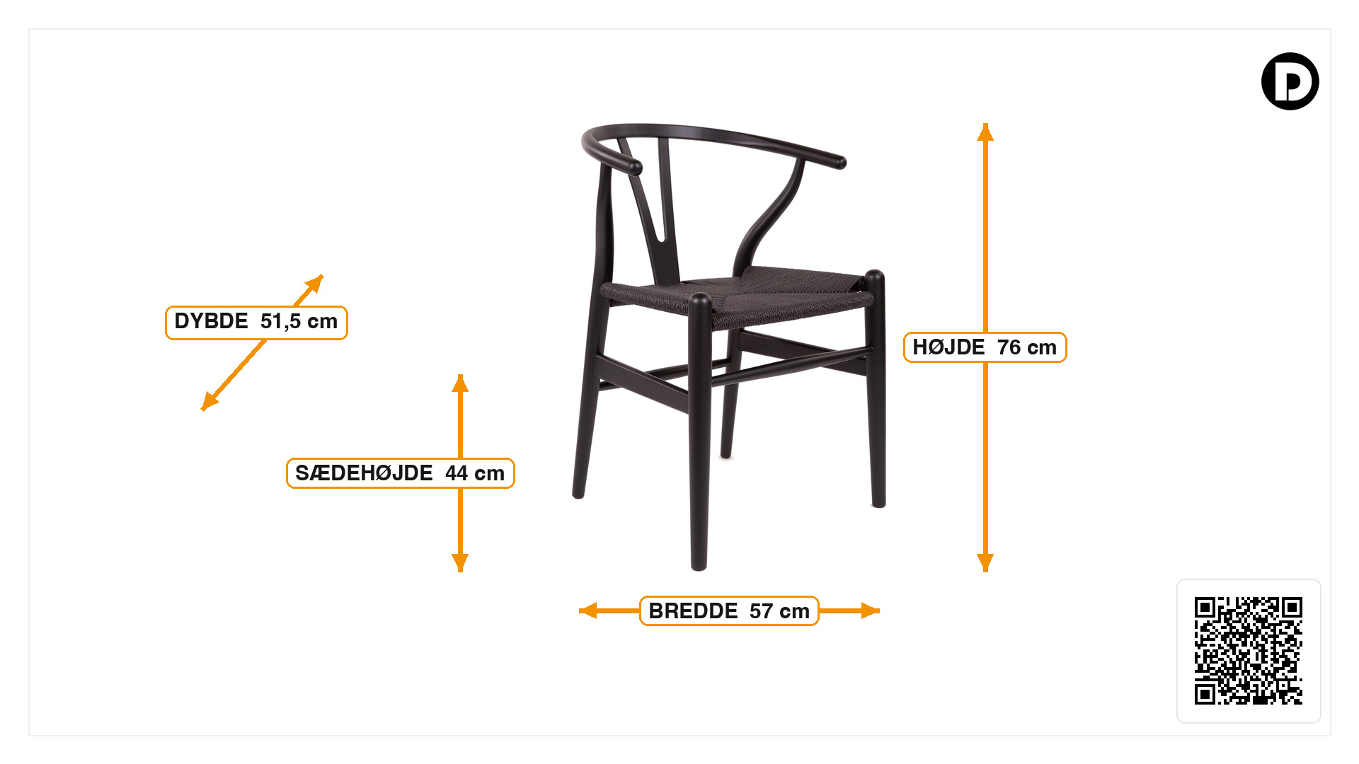 Mål for Spisebordsstol Y-chair wishbone CH24