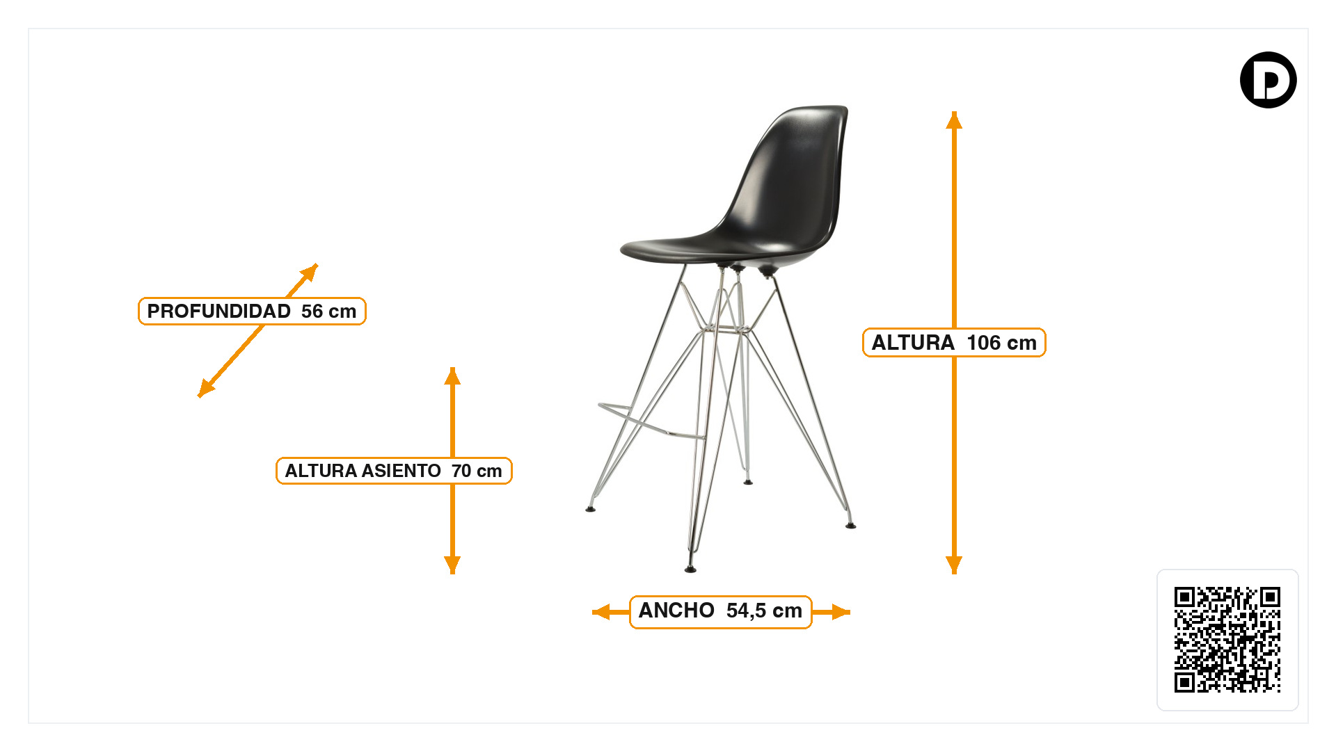 Dimensiones de Taburete de barra DSR lustroso
