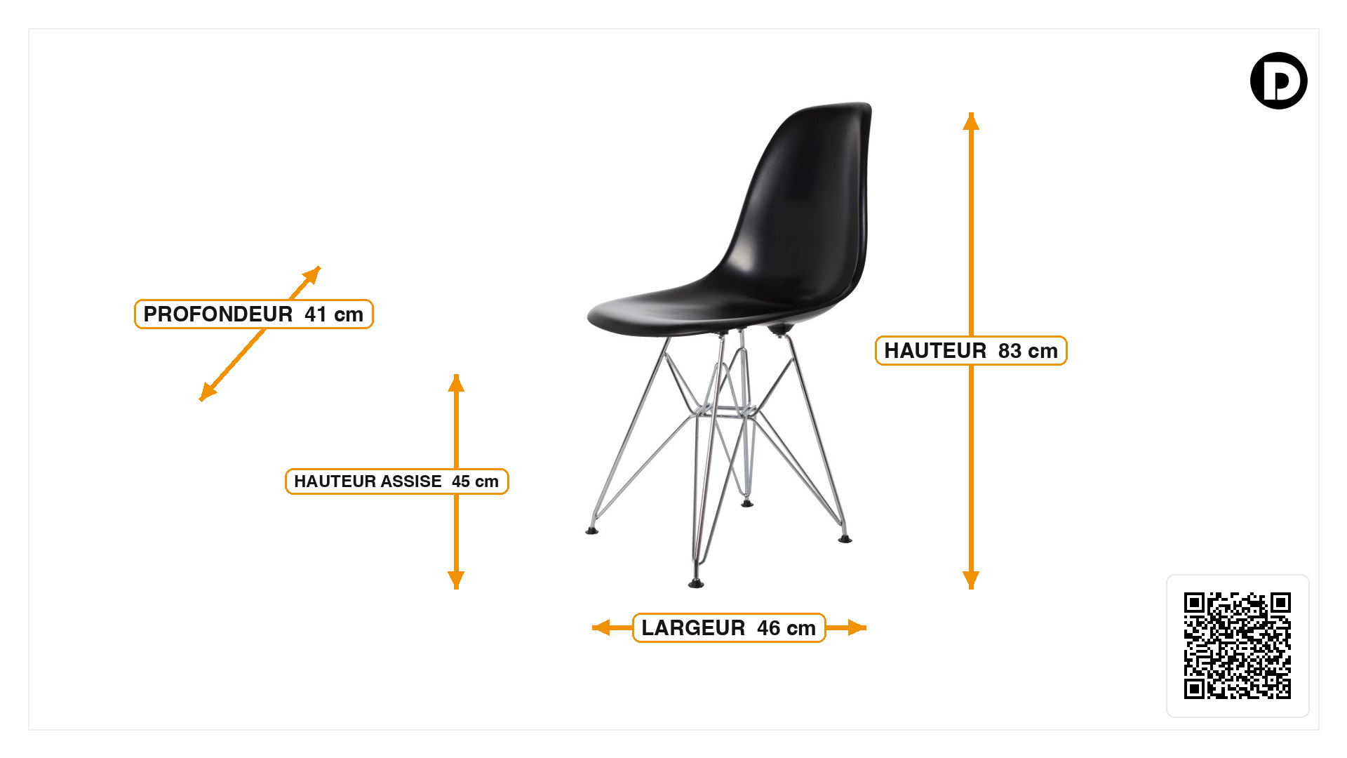 Dimensions de Chaise de salle à manger DSR brillant