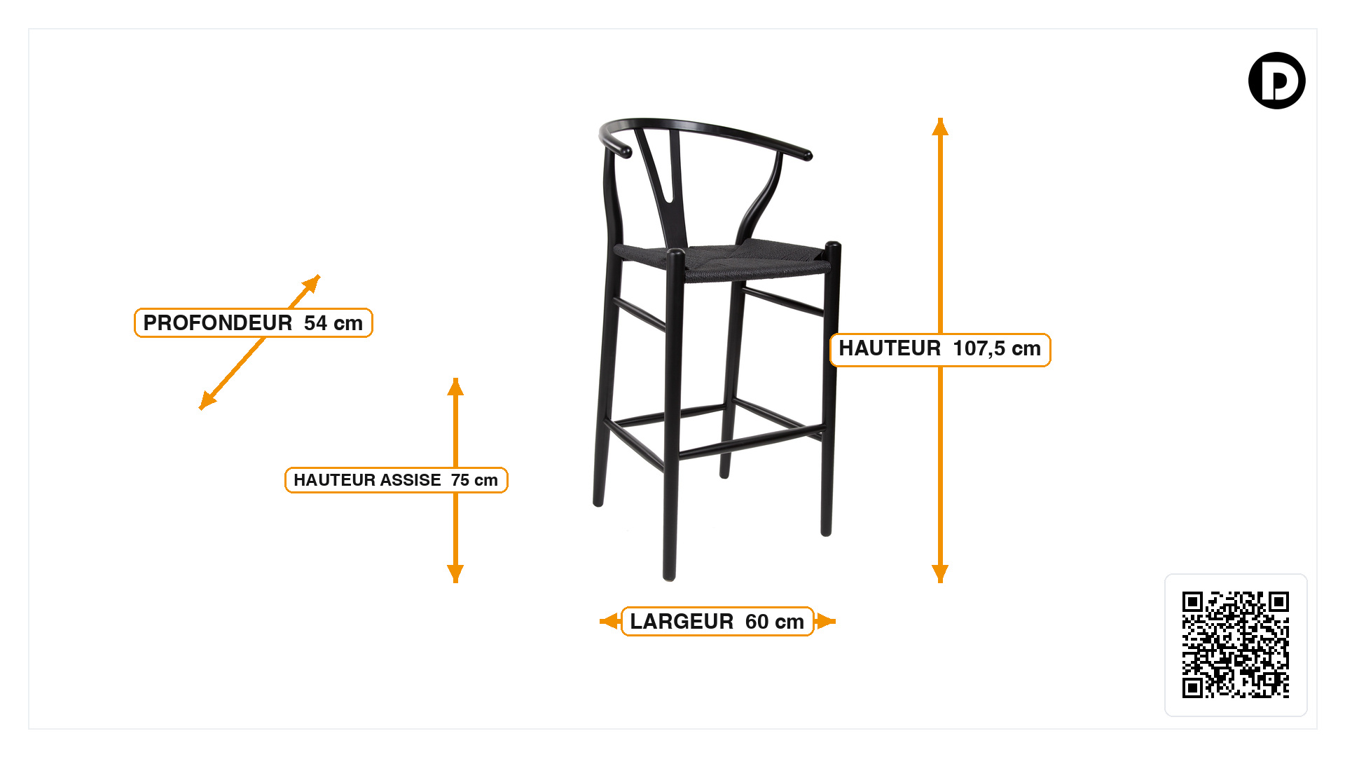Dimensions de Tabouret de bar Y-chair wishbone