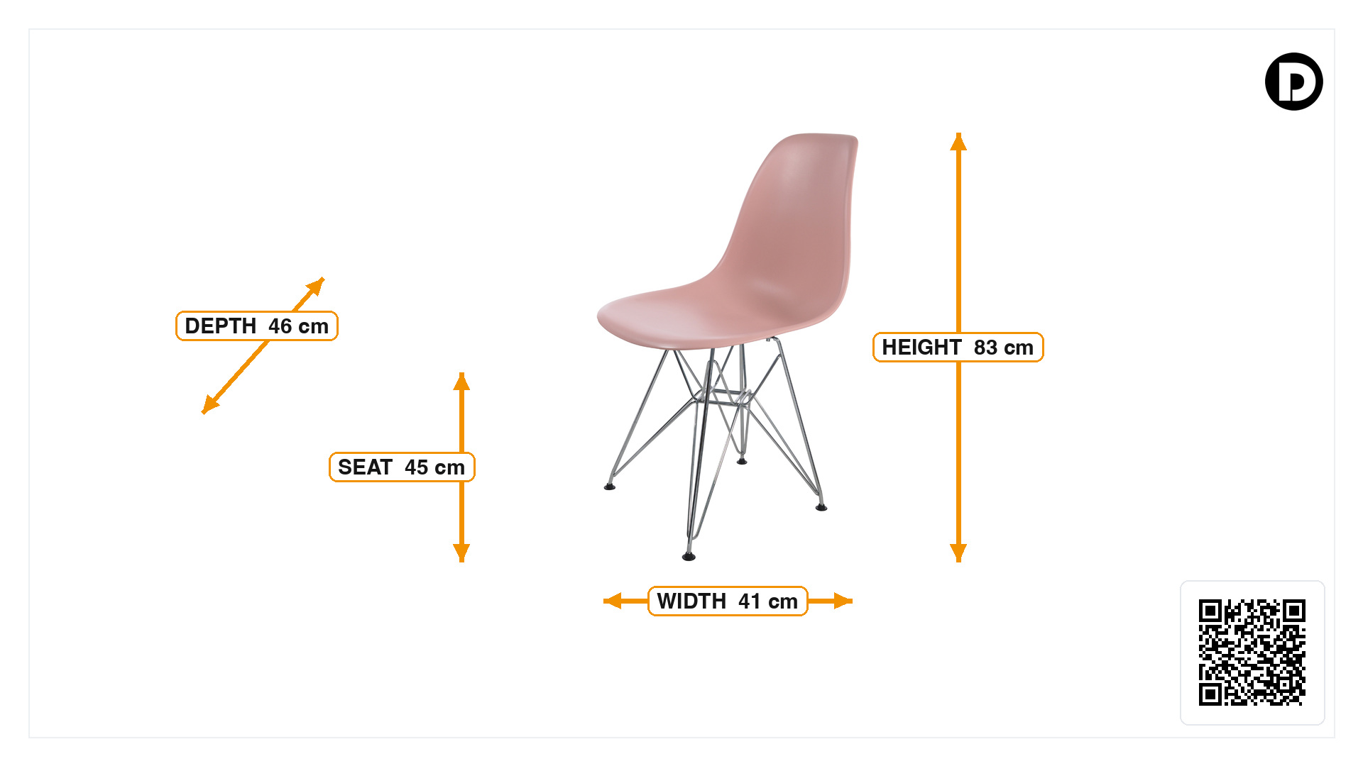 Product dimensions for Dining chair DSR matte