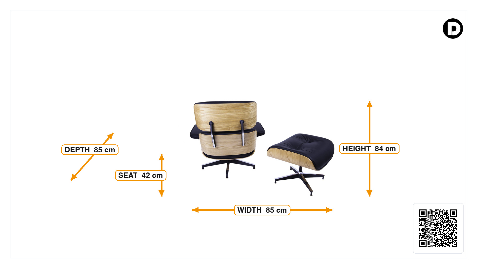 Product dimensions for Lounge chair with Hocker EA670