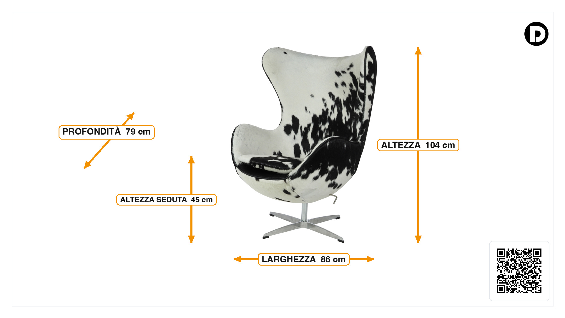 Dimensioni di Poltrona Egg chair nero bianco