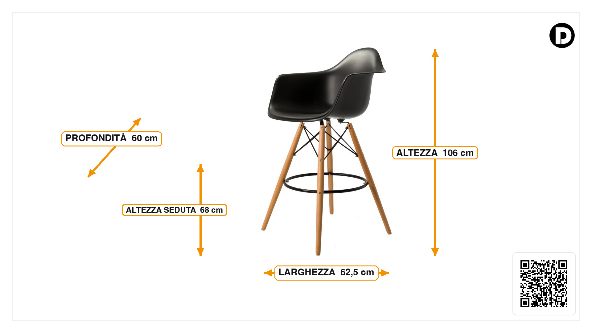 Dimensioni di Seggiola da bar Sgabello DAW DD