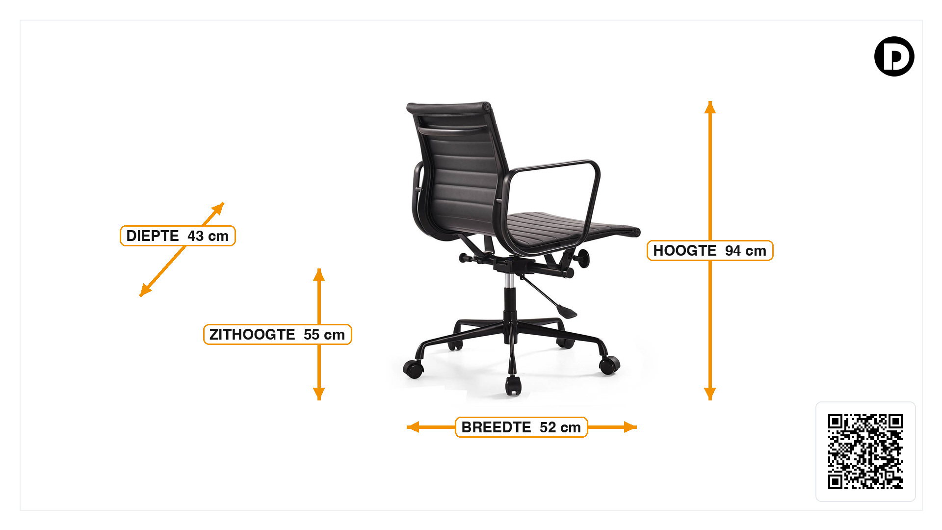 Afmetingen van Bureaustoel EA117 Leder zwart frame zwart