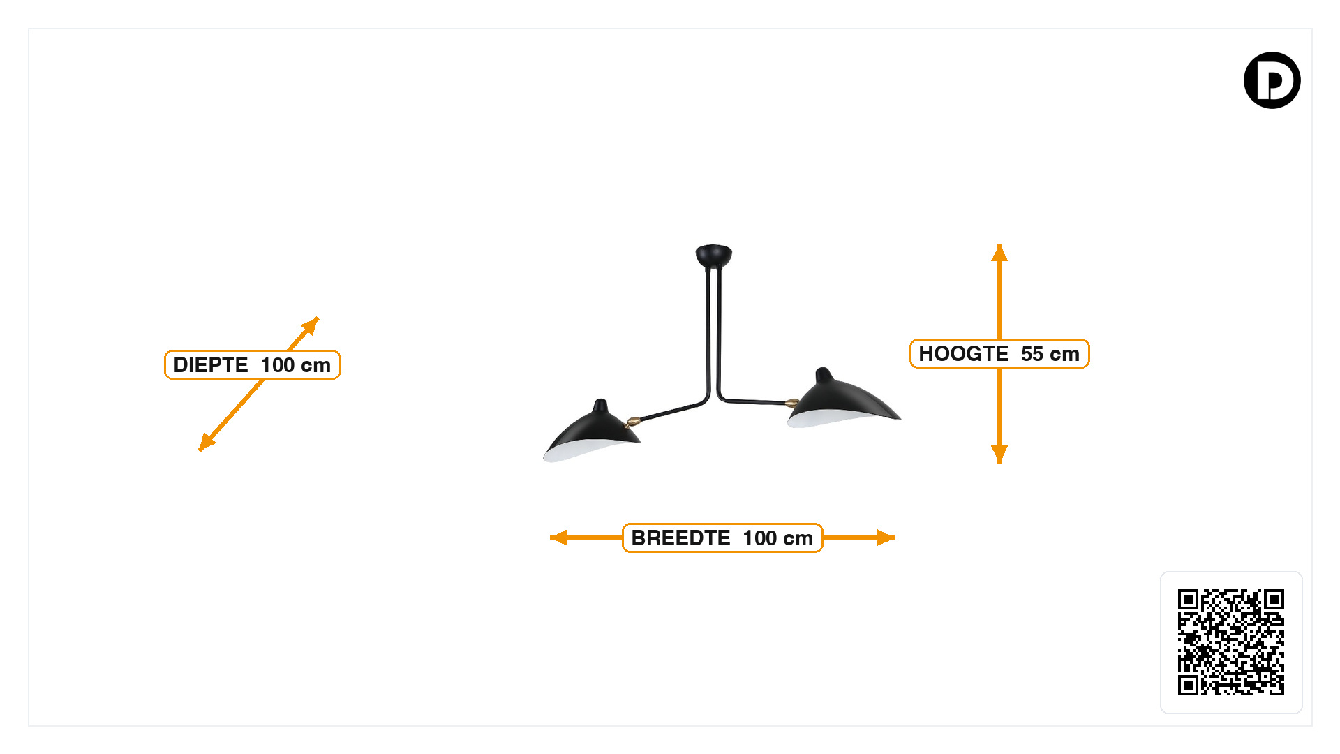 Afmetingen van Hanglamp Contemporary 2-arm zwart