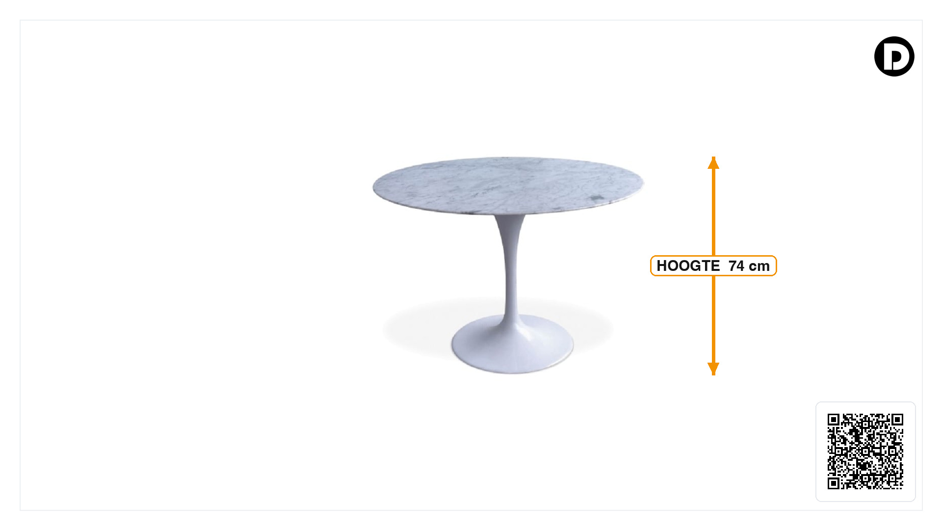 Afmetingen van Eettafel Tulip Table 100cm Bovenblad Marmer wit Onderstel wit