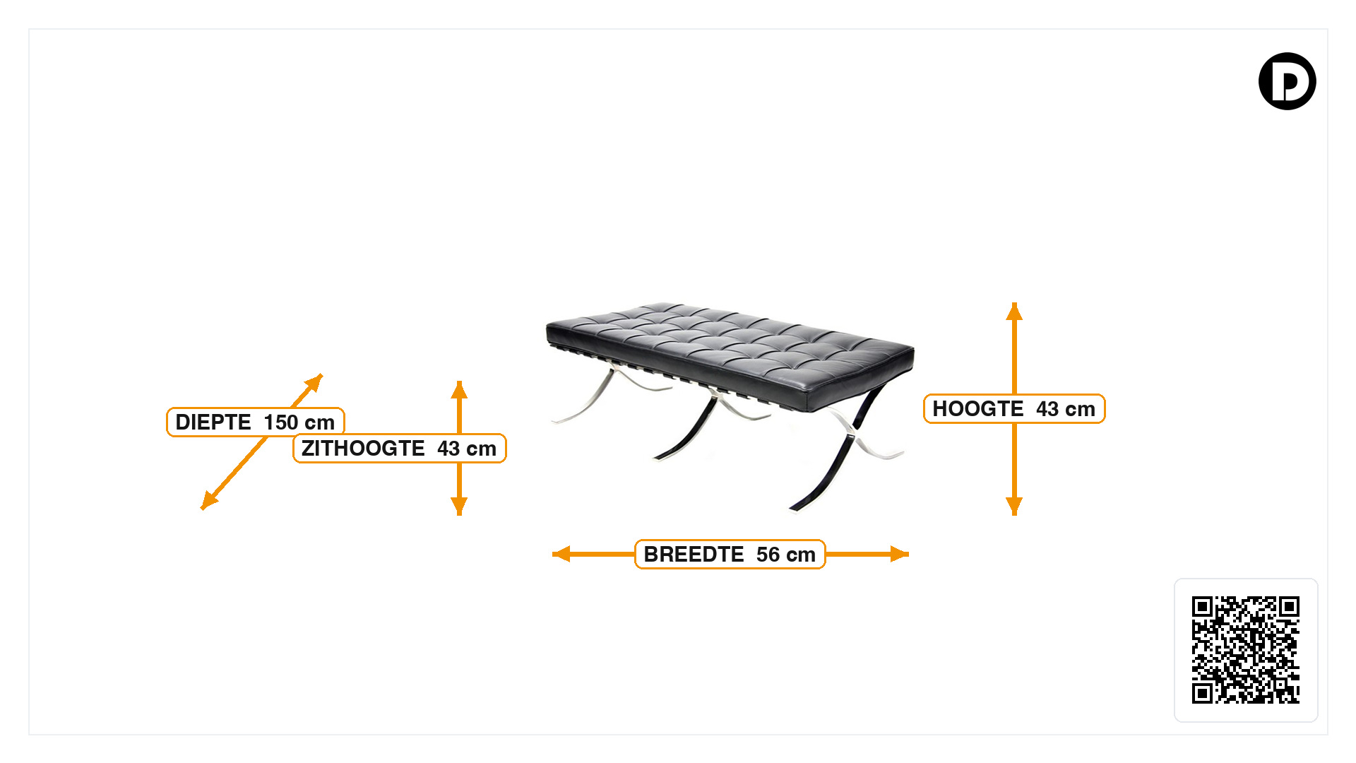 Afmetingen van Bank Barcelona Pavillion Ottoman