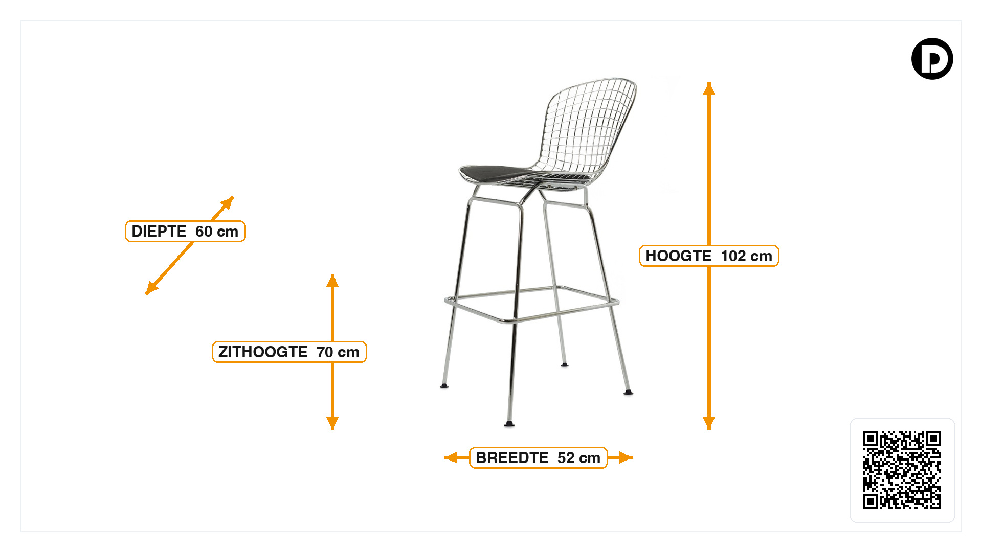 Afmetingen van Barkruk Bertoia Barstool