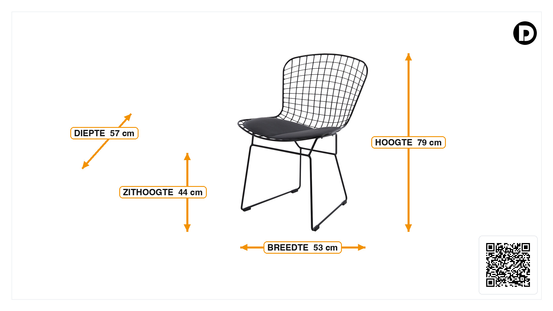 Afmetingen van Eetkamerstoel Bertoia Zwart frame