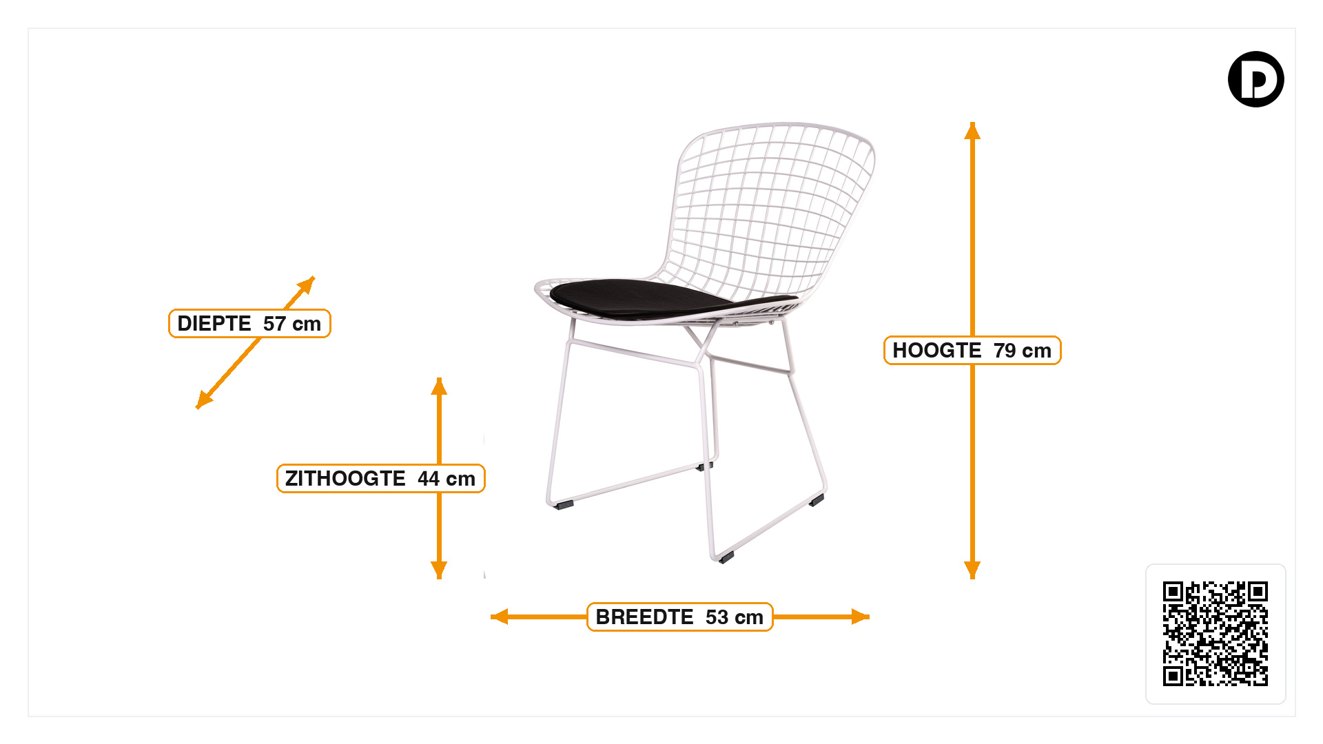 Afmetingen van Eetkamerstoel Bertoia Wit frame