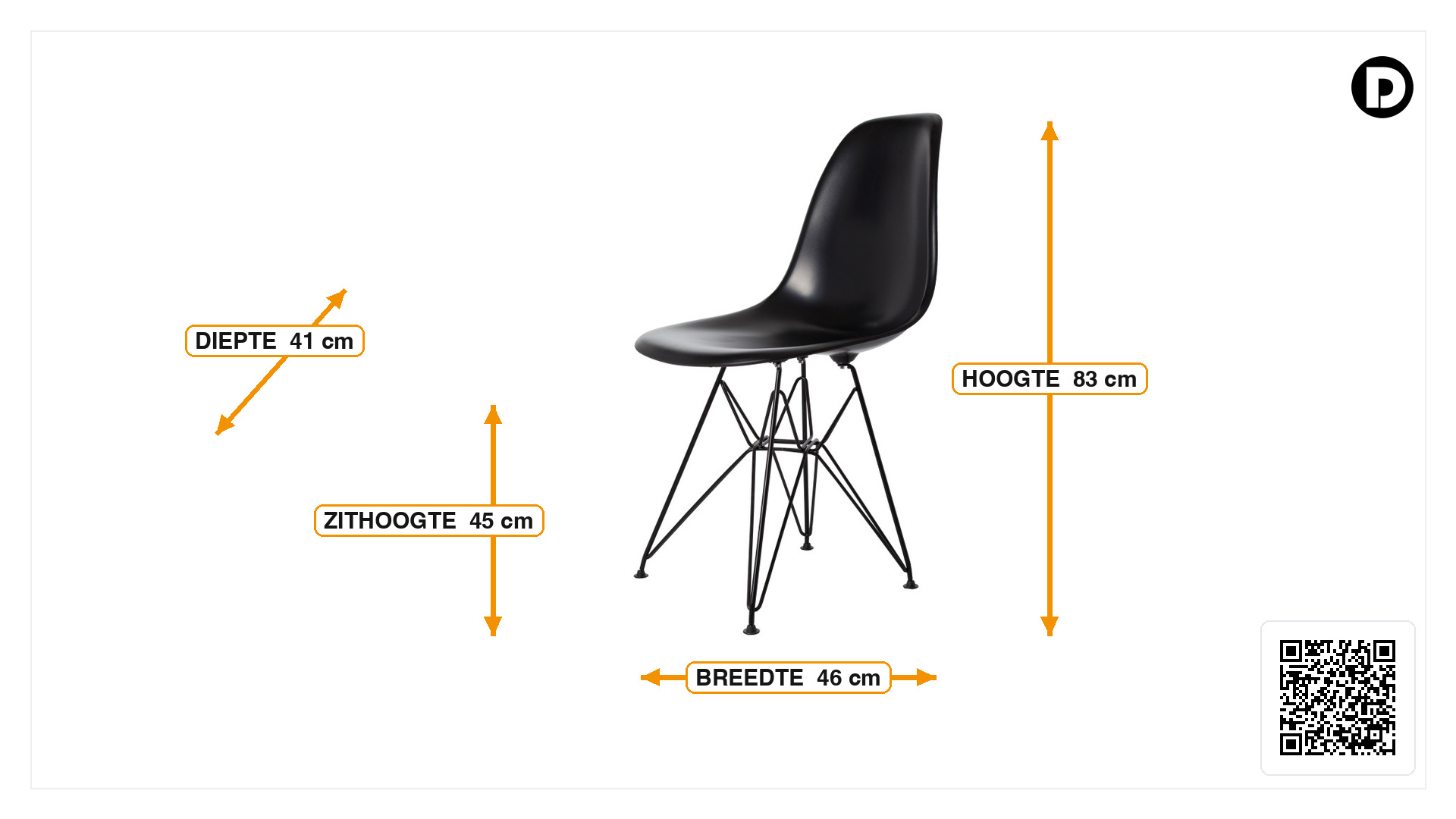 Afmetingen van Eetkamerstoel DSR Zwart frame