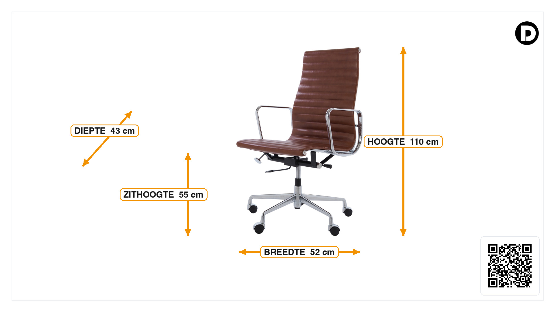 Afmetingen van Bureaustoel EA119 Leder