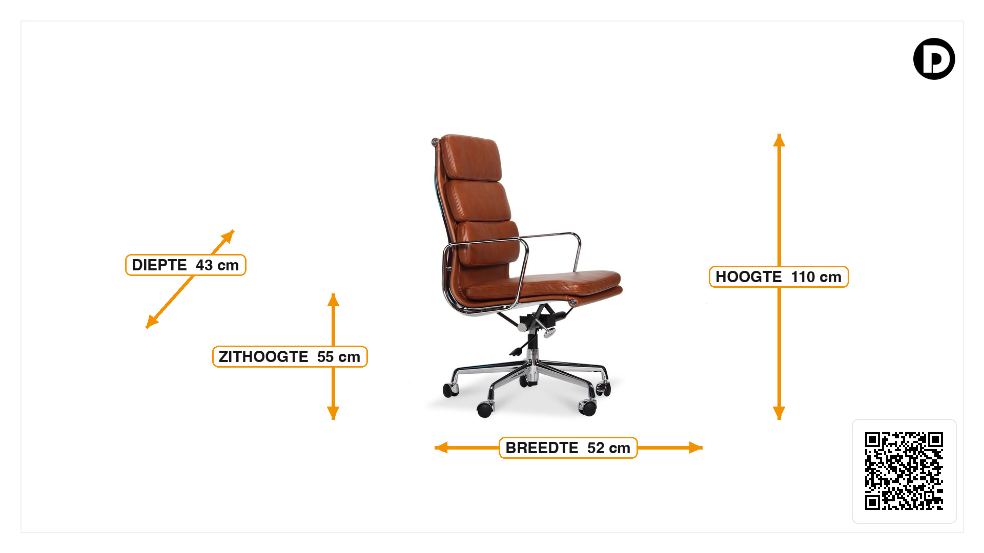 Afmetingen van Bureaustoel softpad EA219 Leder