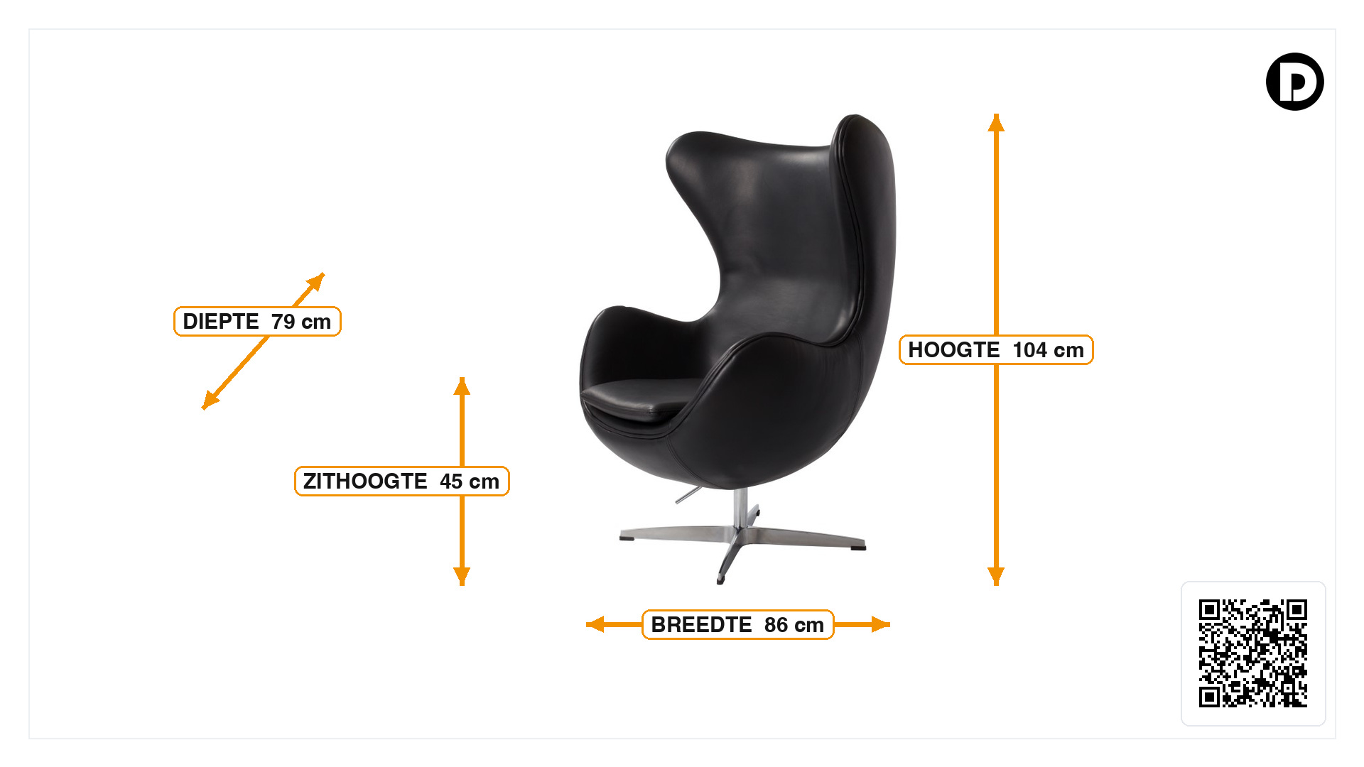 Afmetingen van Lounge stoel Egg stoel Leder