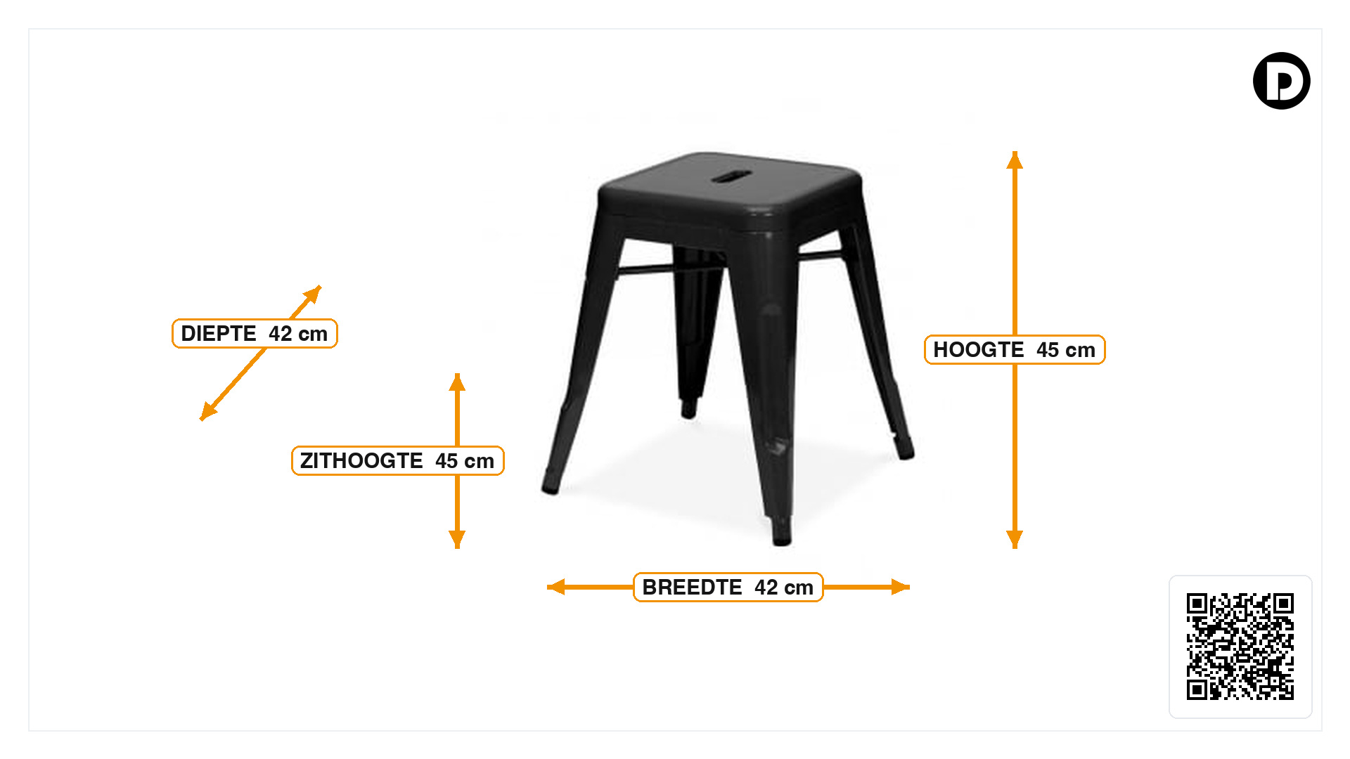 Afmetingen van Kruk Tolix style barkruk 45cm