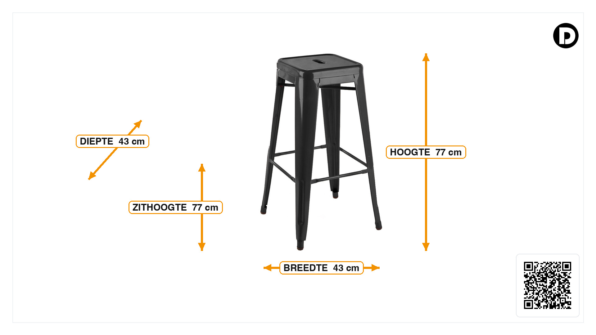 Afmetingen van Barkruk Tolix style barkruk 77cm