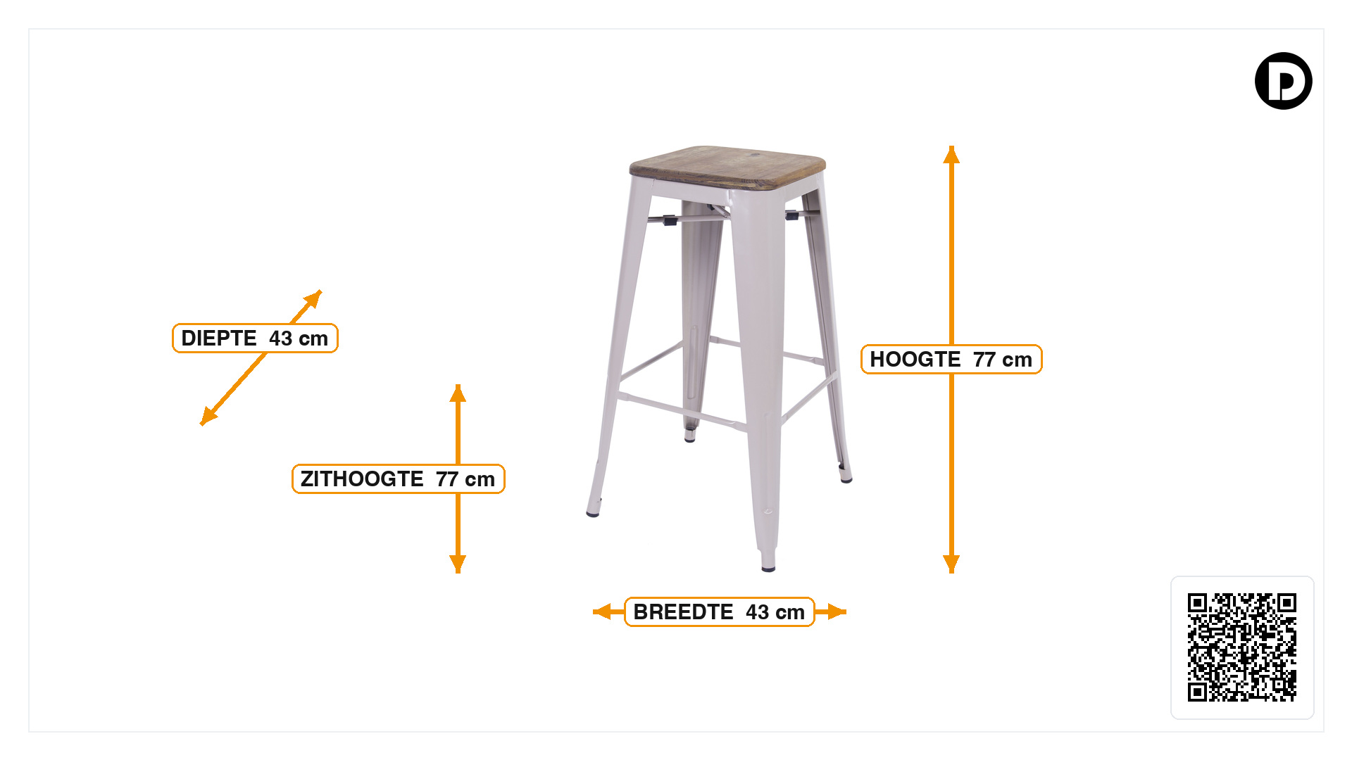Afmetingen van Barkruk Tolix style barkruk 77cm teakhout