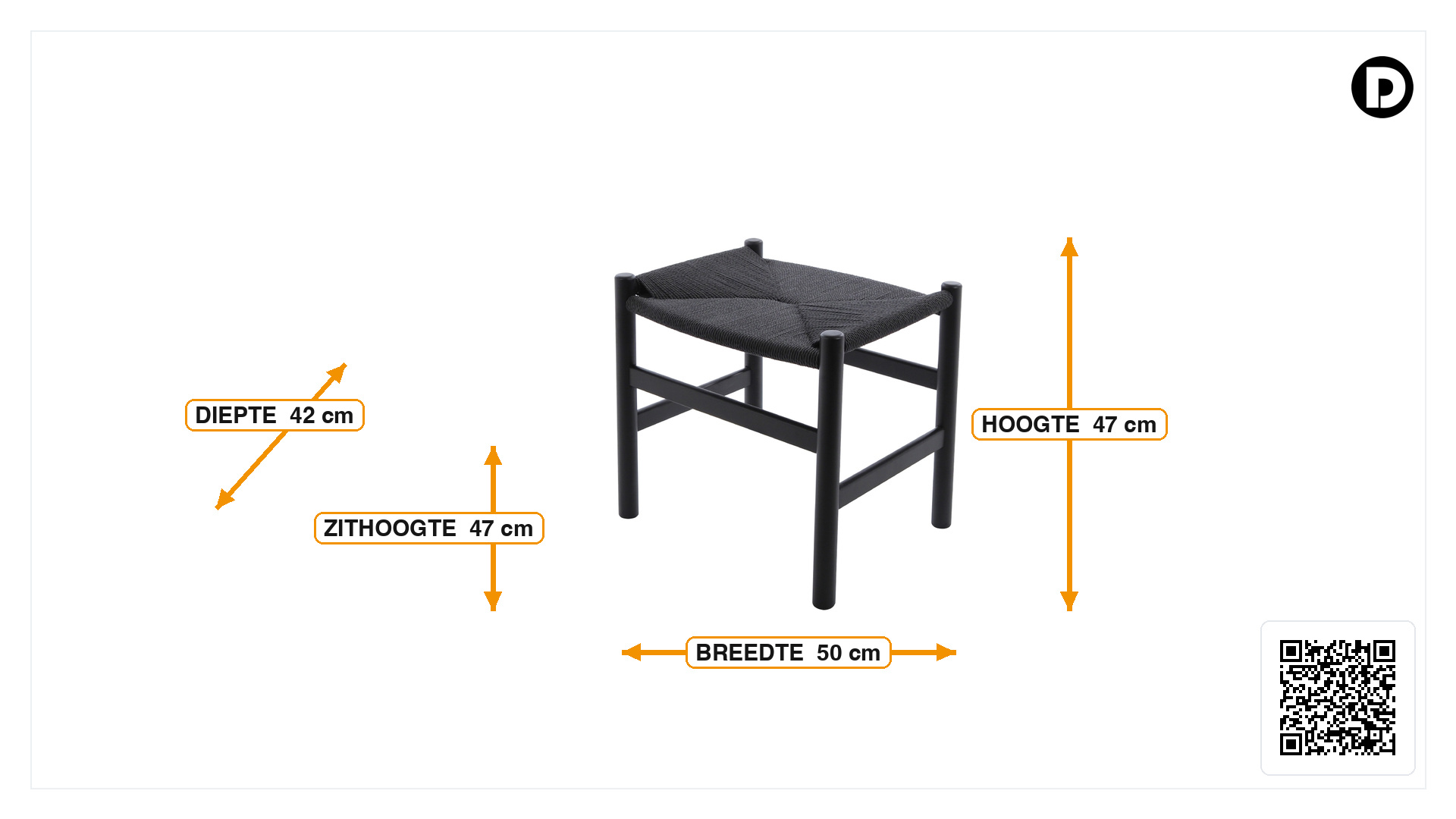 Afmetingen van Ottoman Y-chair wishbone CH24