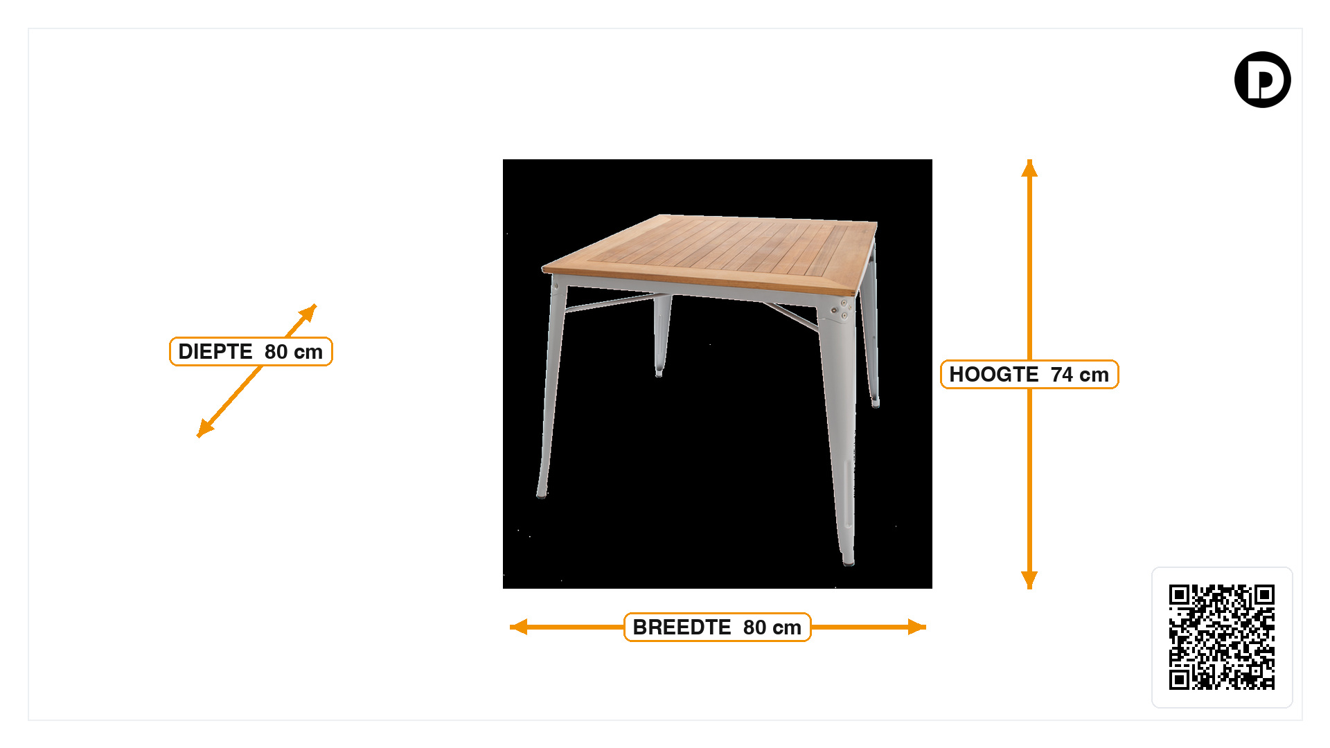 Afmetingen van Eettafel Buitentafel in Tolix-stijl