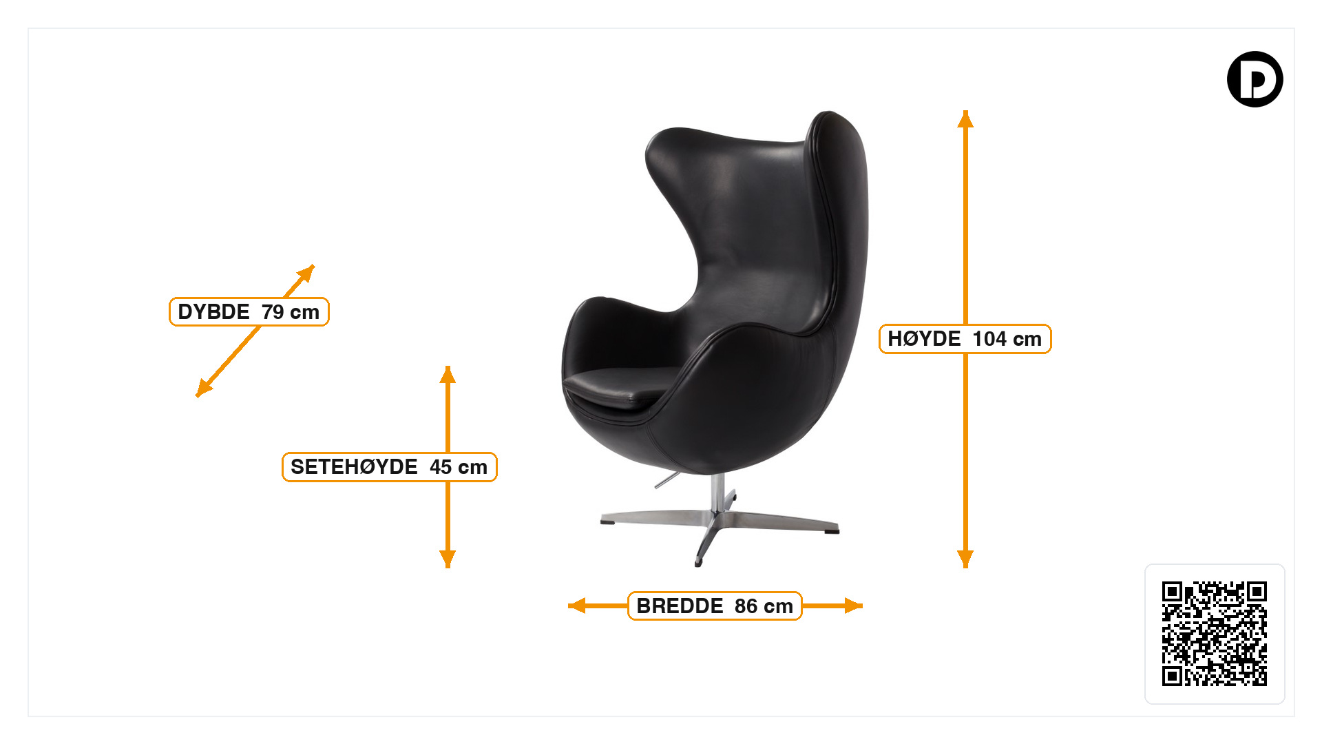 Mål for Lounge stol Egg stol lær