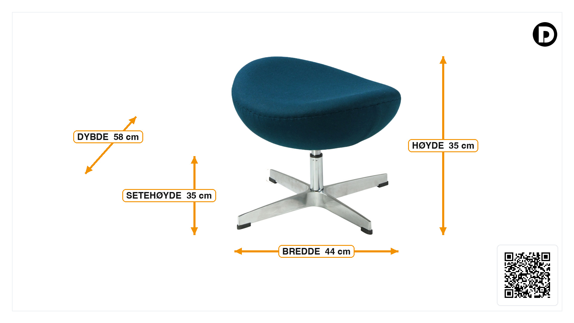 Mål for Fotskammel Egg stol Cashmere