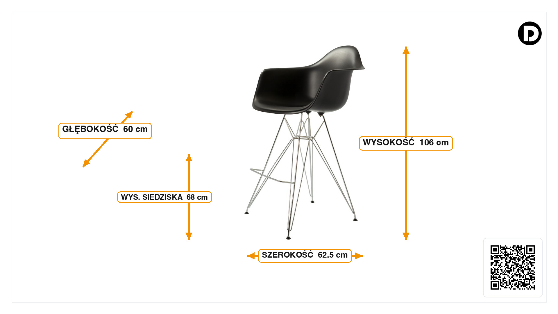 Wymiary produktu Krzesło barowe DAR
