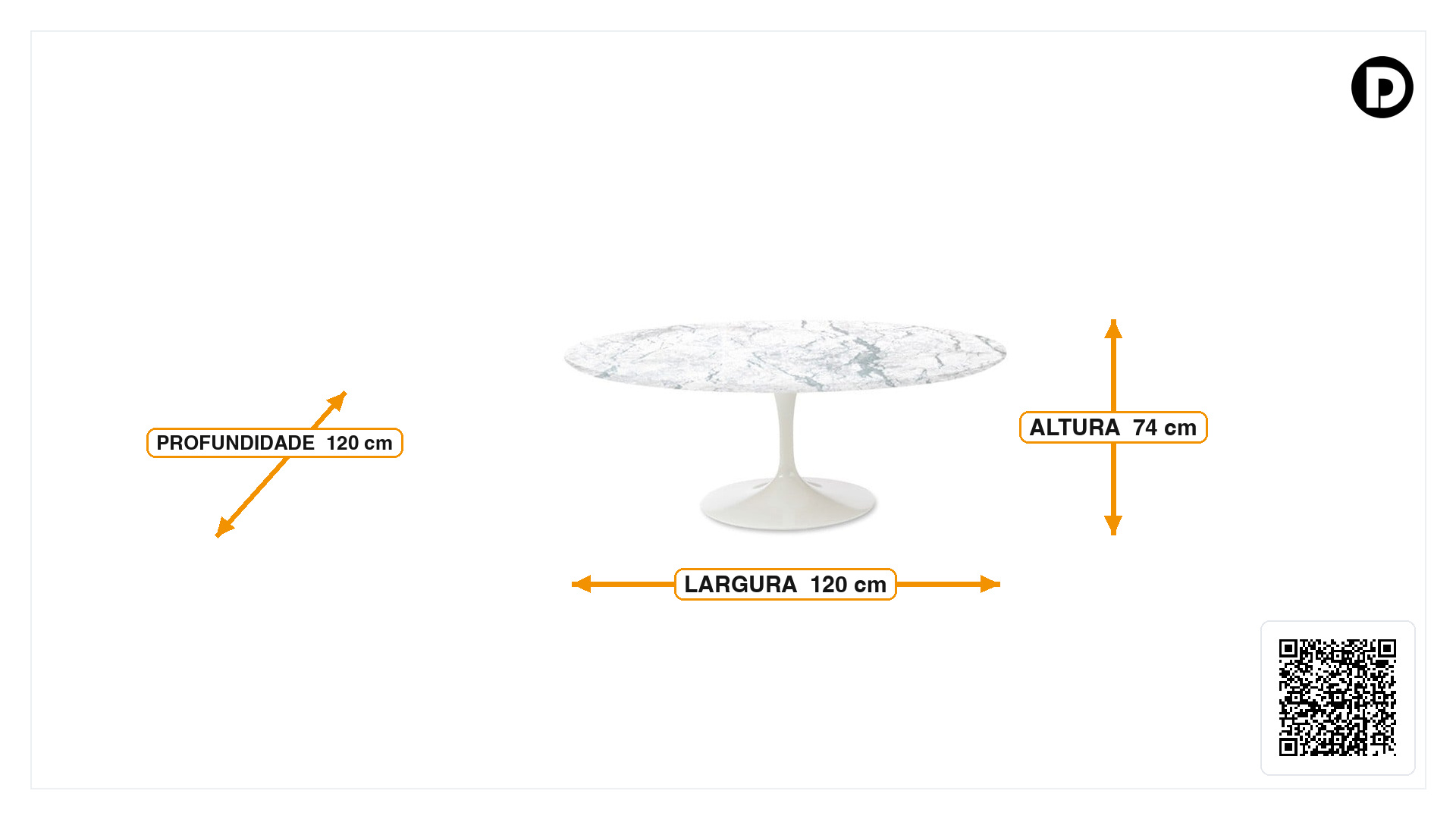 Dimensões de Mesa de jantar Tulip tabela Oval Tampo Mármore Branco Base Branco