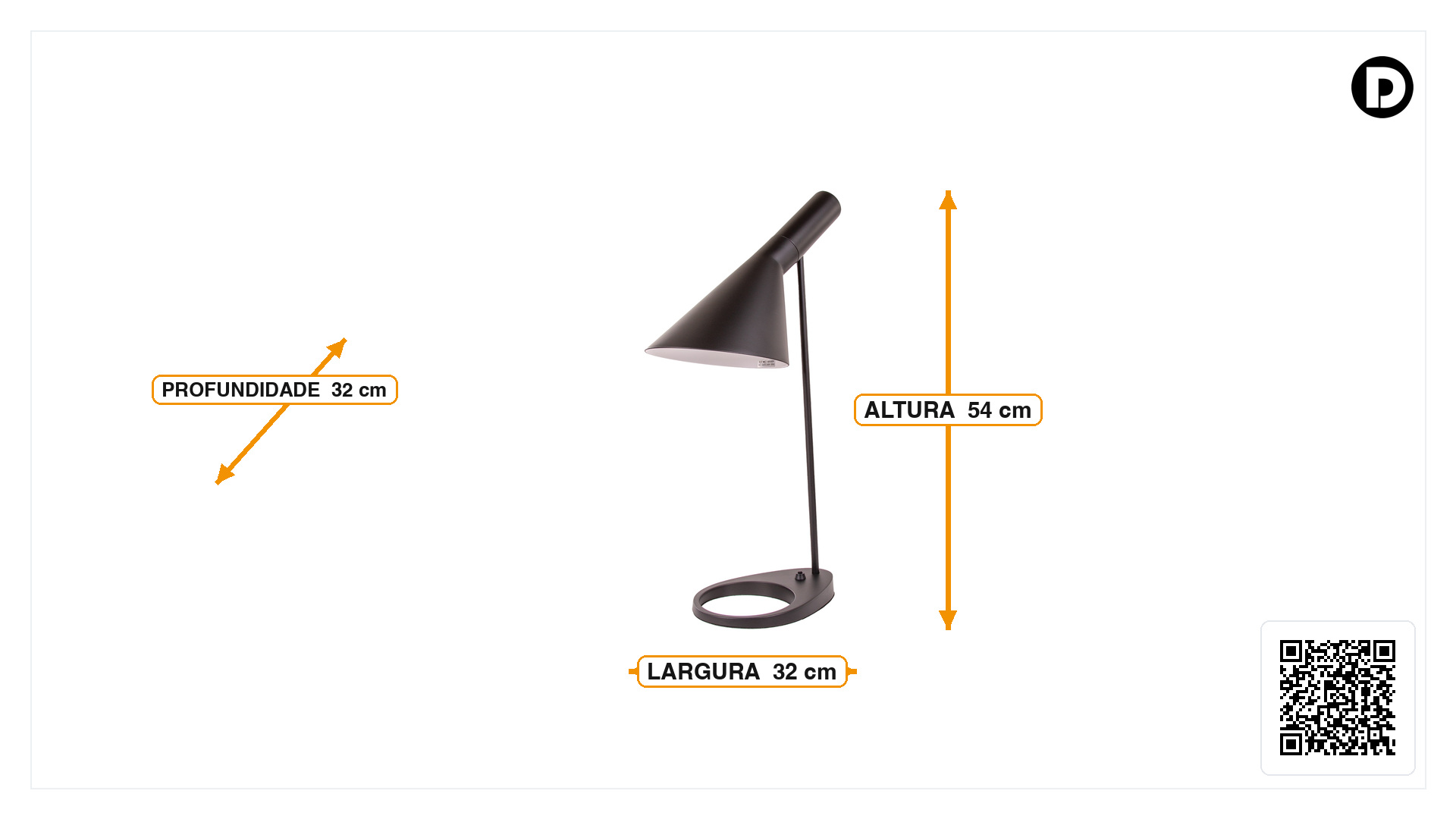 Dimensões de Lâmpada de mesa Lâmpada AJ