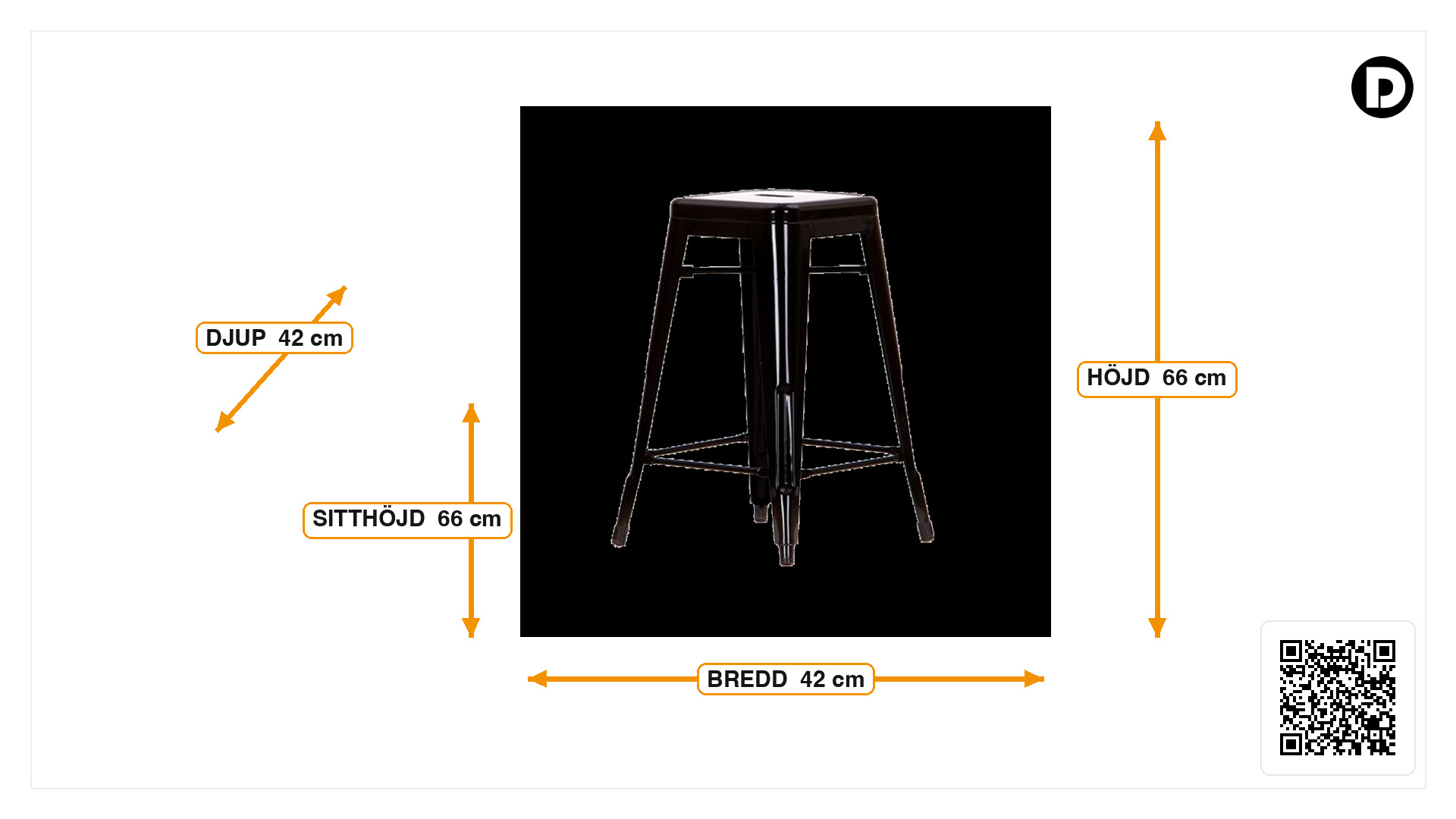 Mått för Barstol Tolix style barstol 66cm