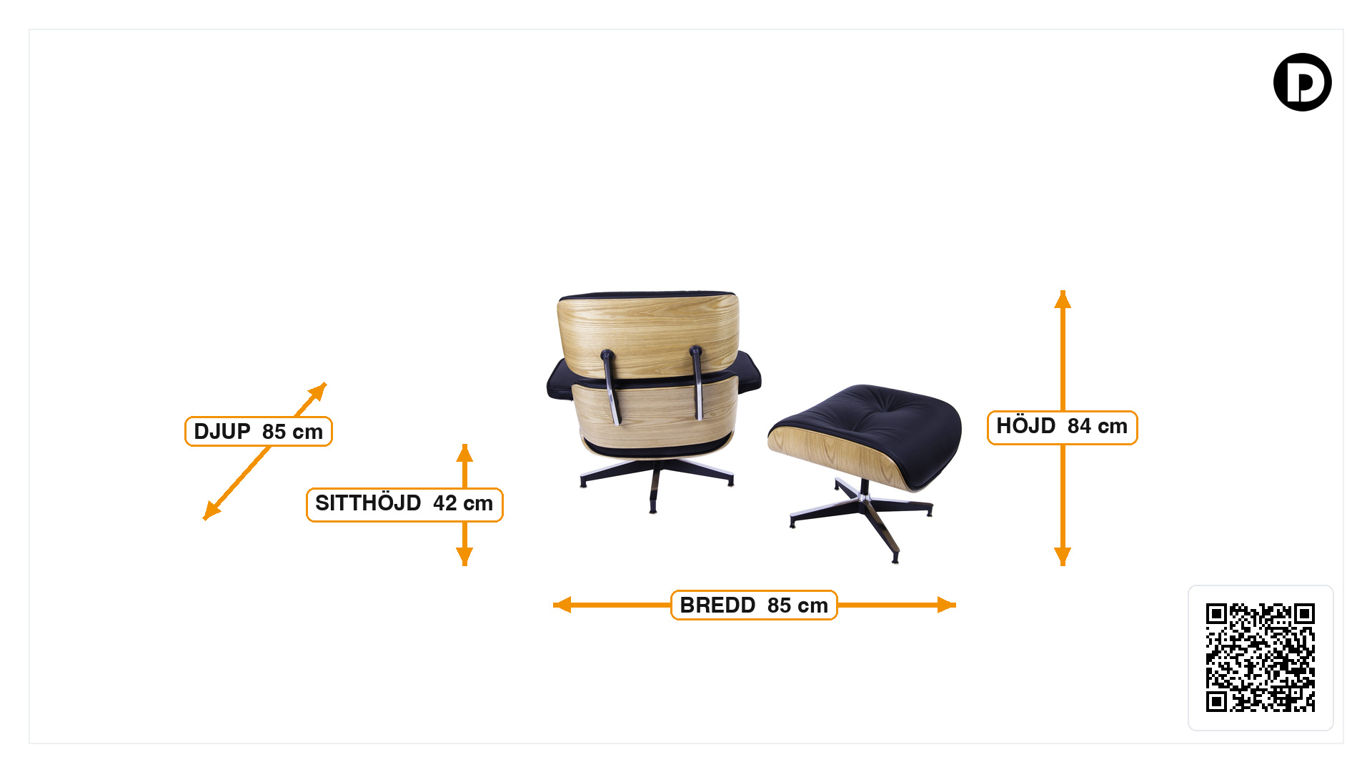 Mått för Fåtölj med Hocker EA670 XL