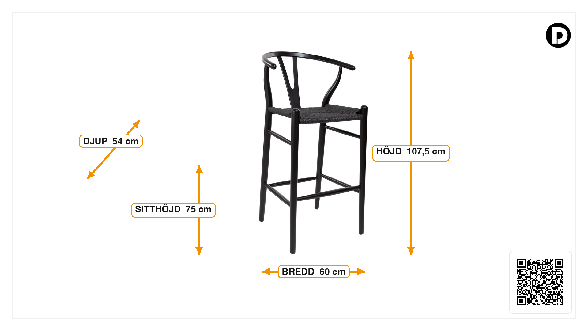Mått för Barstol Y-chair wishbone CH24