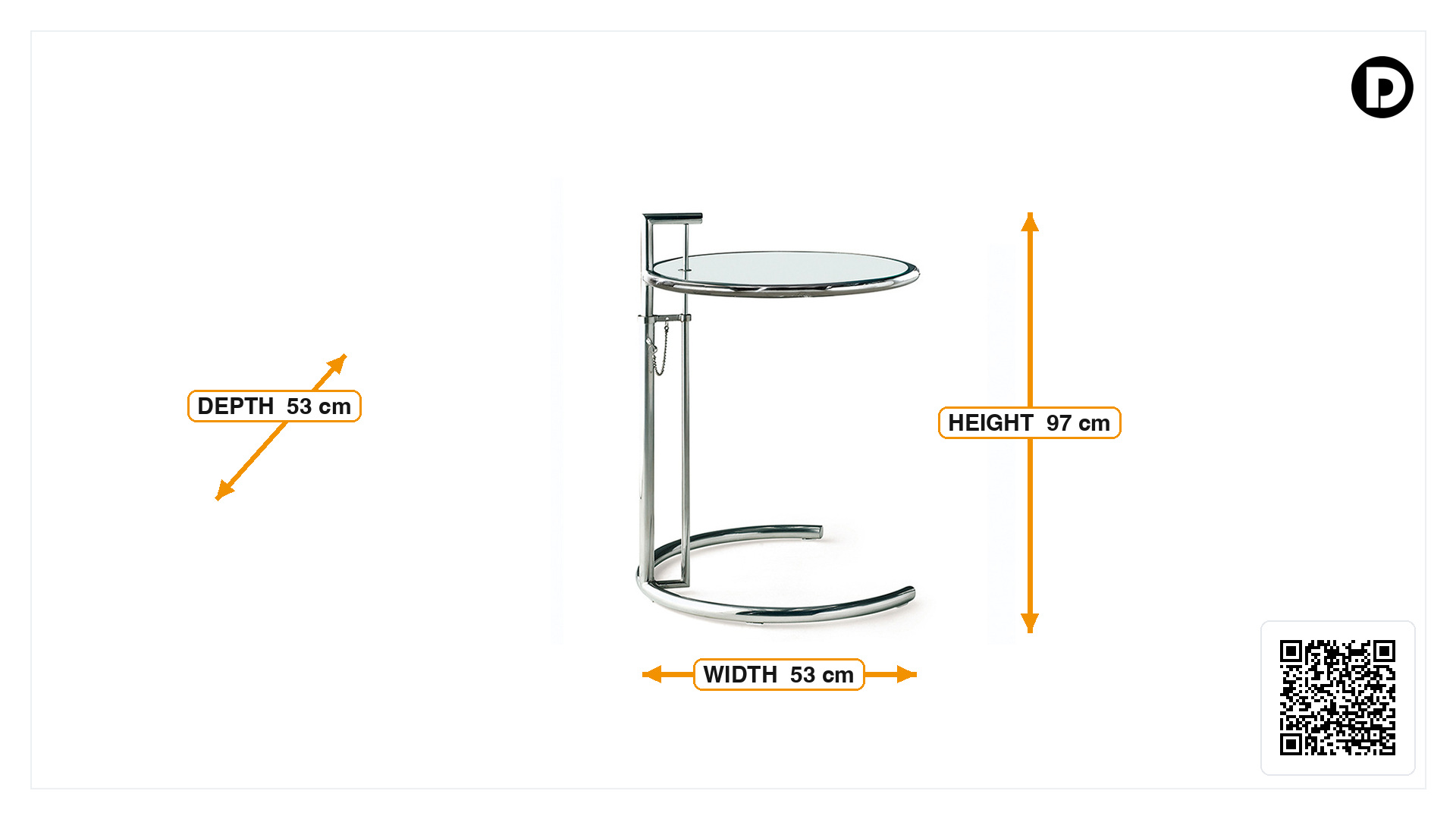 Product dimensions for Side table E1027 chrome