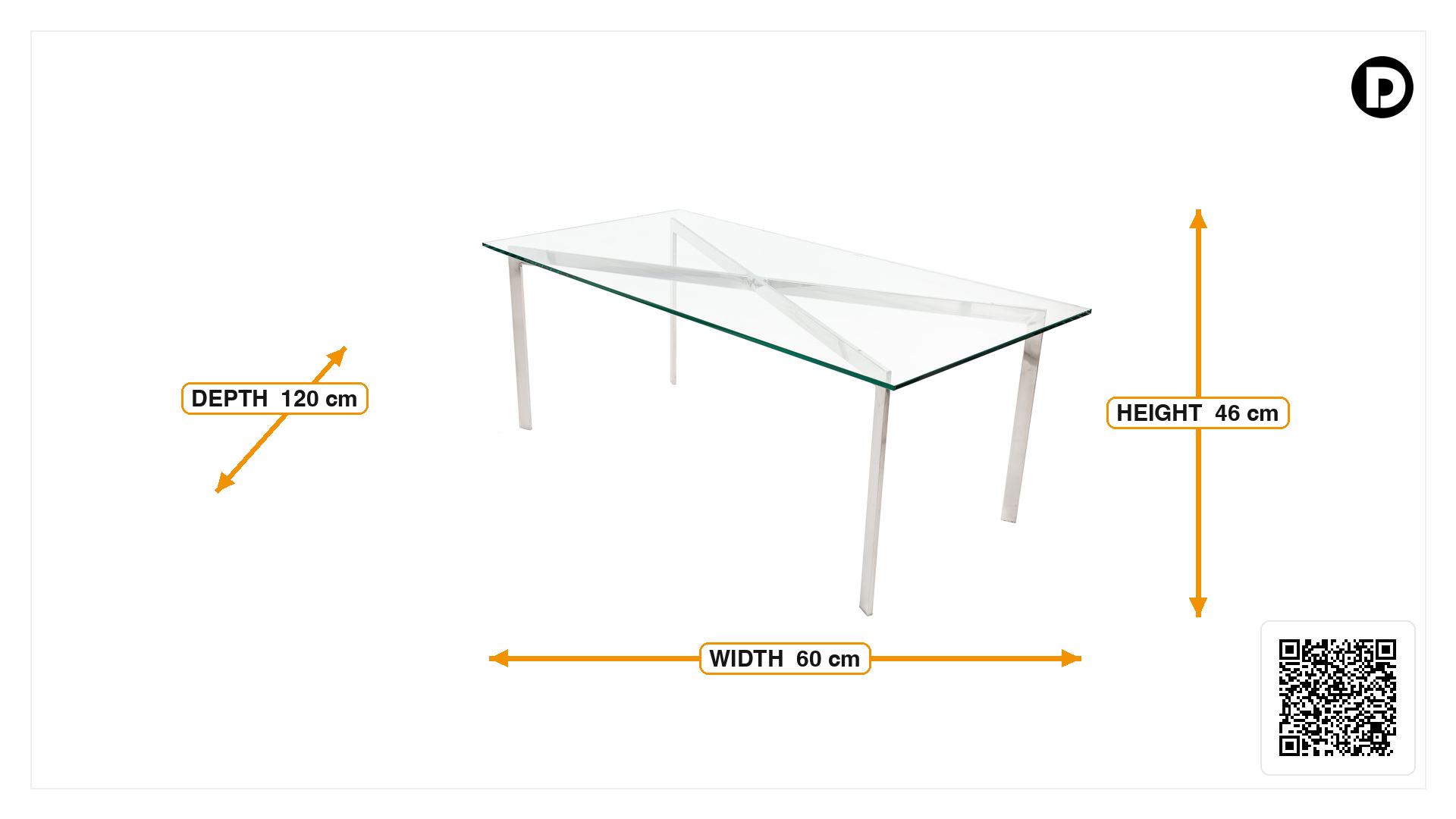 Product dimensions for Coffee table Barcelona Pavillion 120cm transparent