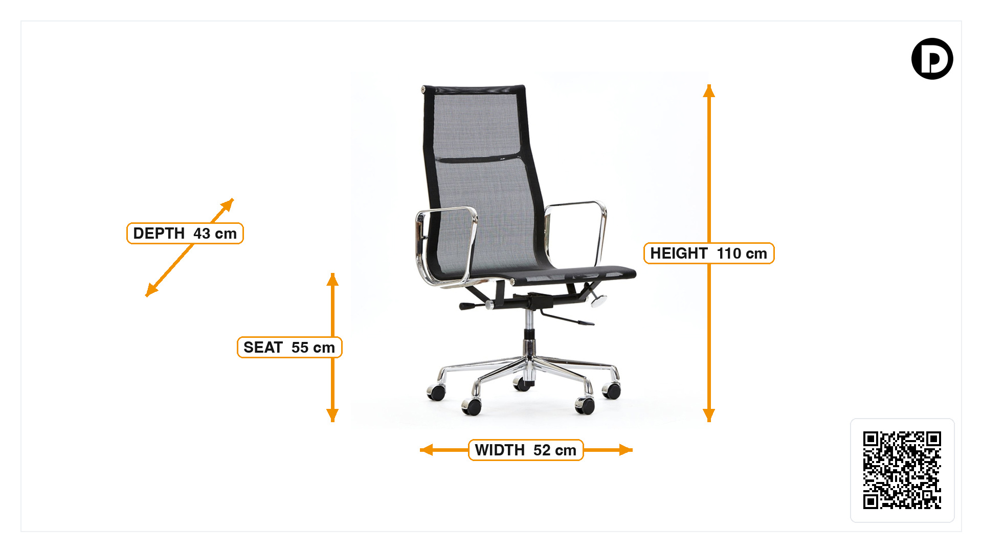 Product dimensions for Office chair EA119 mesh netweave