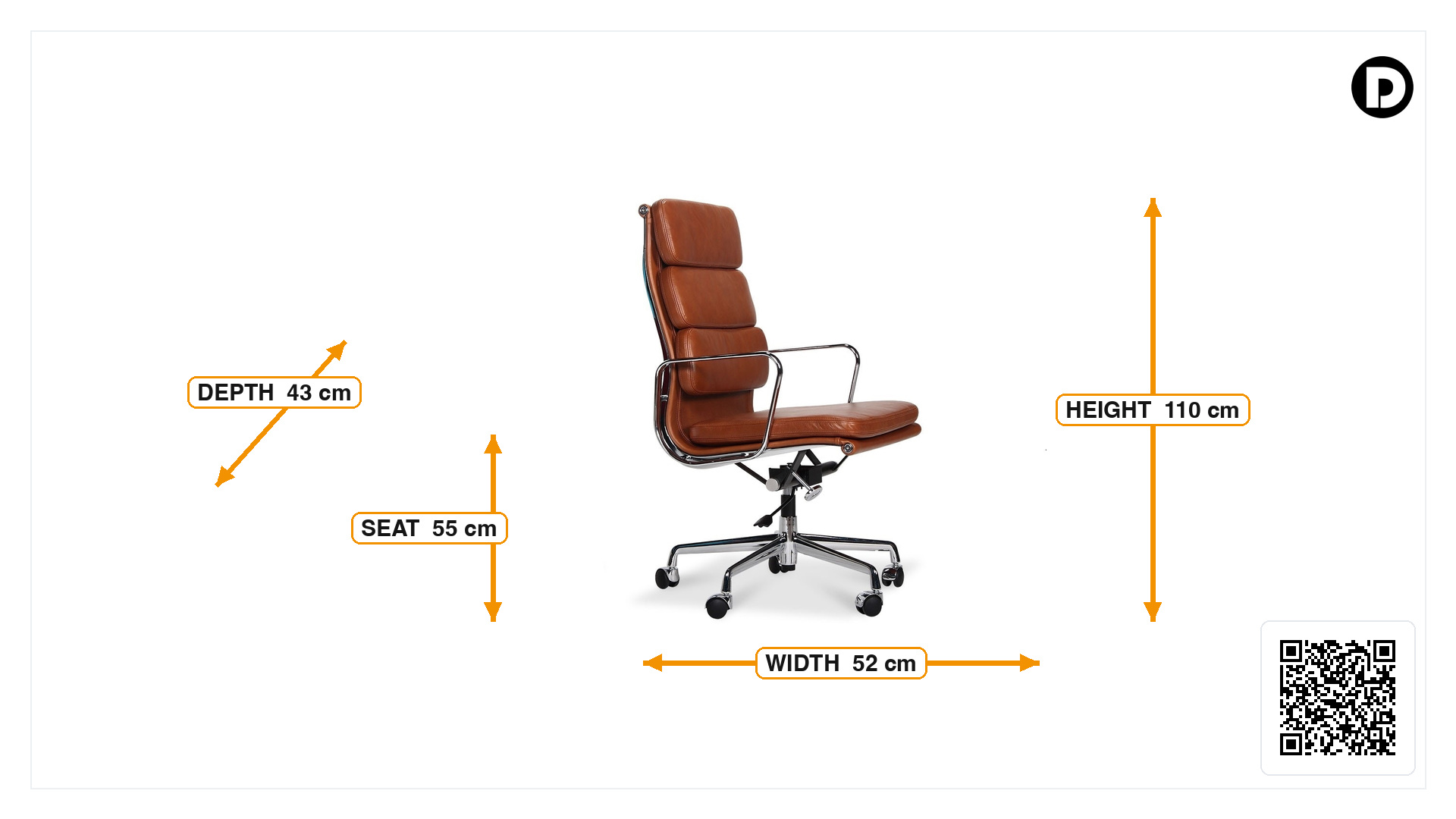 Product dimensions for Executive chair EA219 Leather