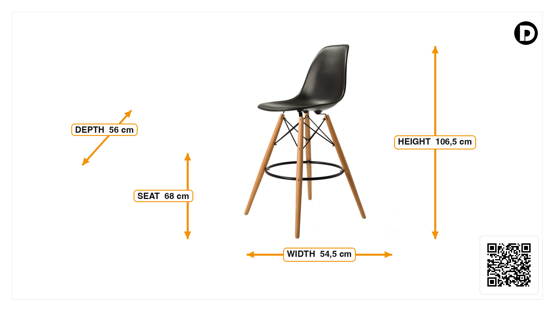 Product dimensions for Barstool DSW matte