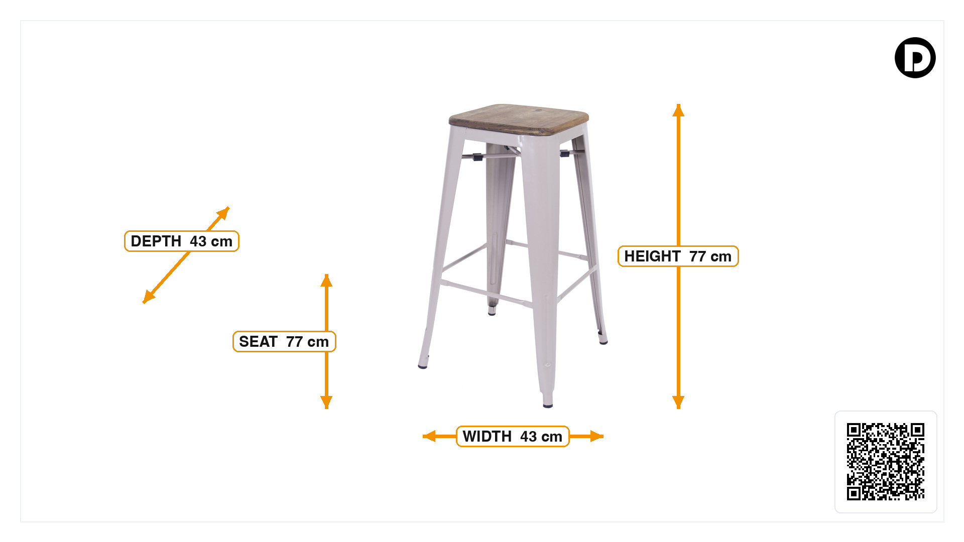 Product dimensions for Barstool Tolix style barstool 77cm teak