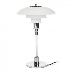 lampe de table DPH 3/2 petit Chrome, verre blanc logo