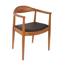 Hans Wegner Kennedy dining chair walnut black leather seat