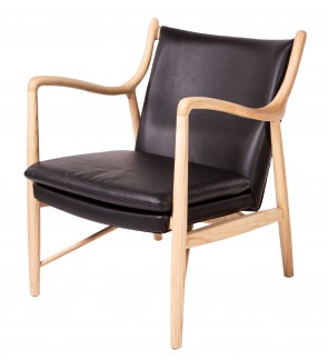 Finn Juhl lounge chair 45 leather black natural frame